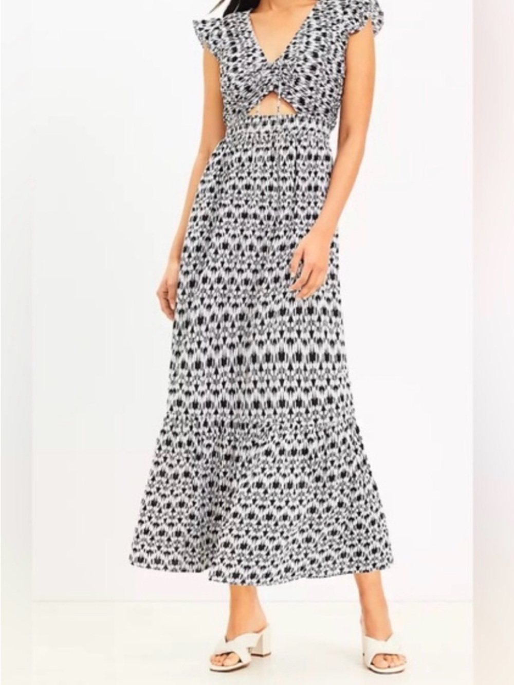 LOFT Black and White Printed Maxi Dress